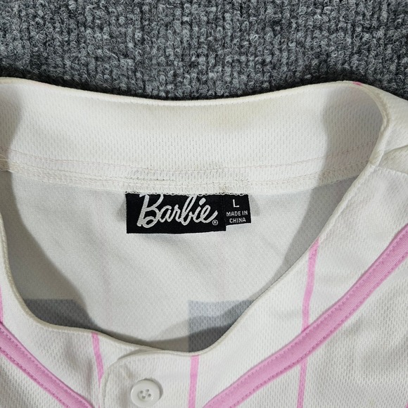 Barbie Official Baseball Jersey Shirt White Pink Number 58 Women's Size Large - Picture 3 of 7